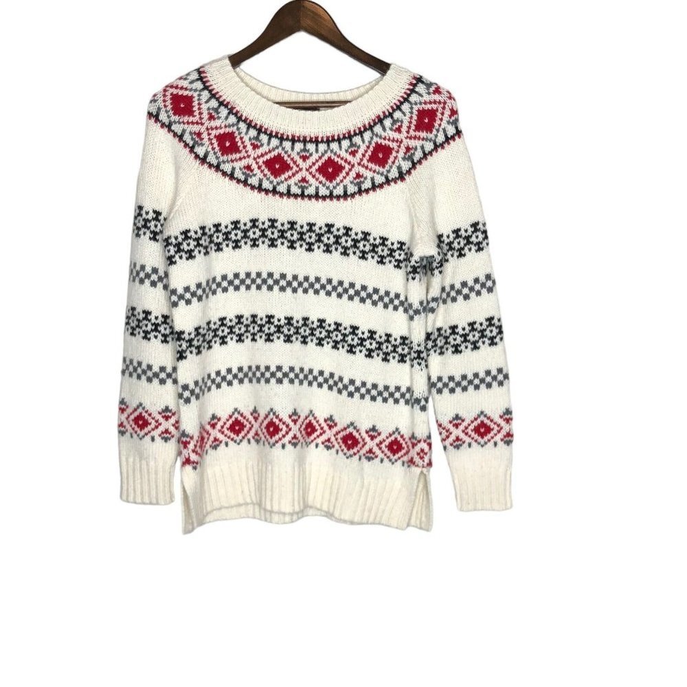Talbots Fair Isle Cream‎ and Red Sweater Size Medium Holiday Wool Blend